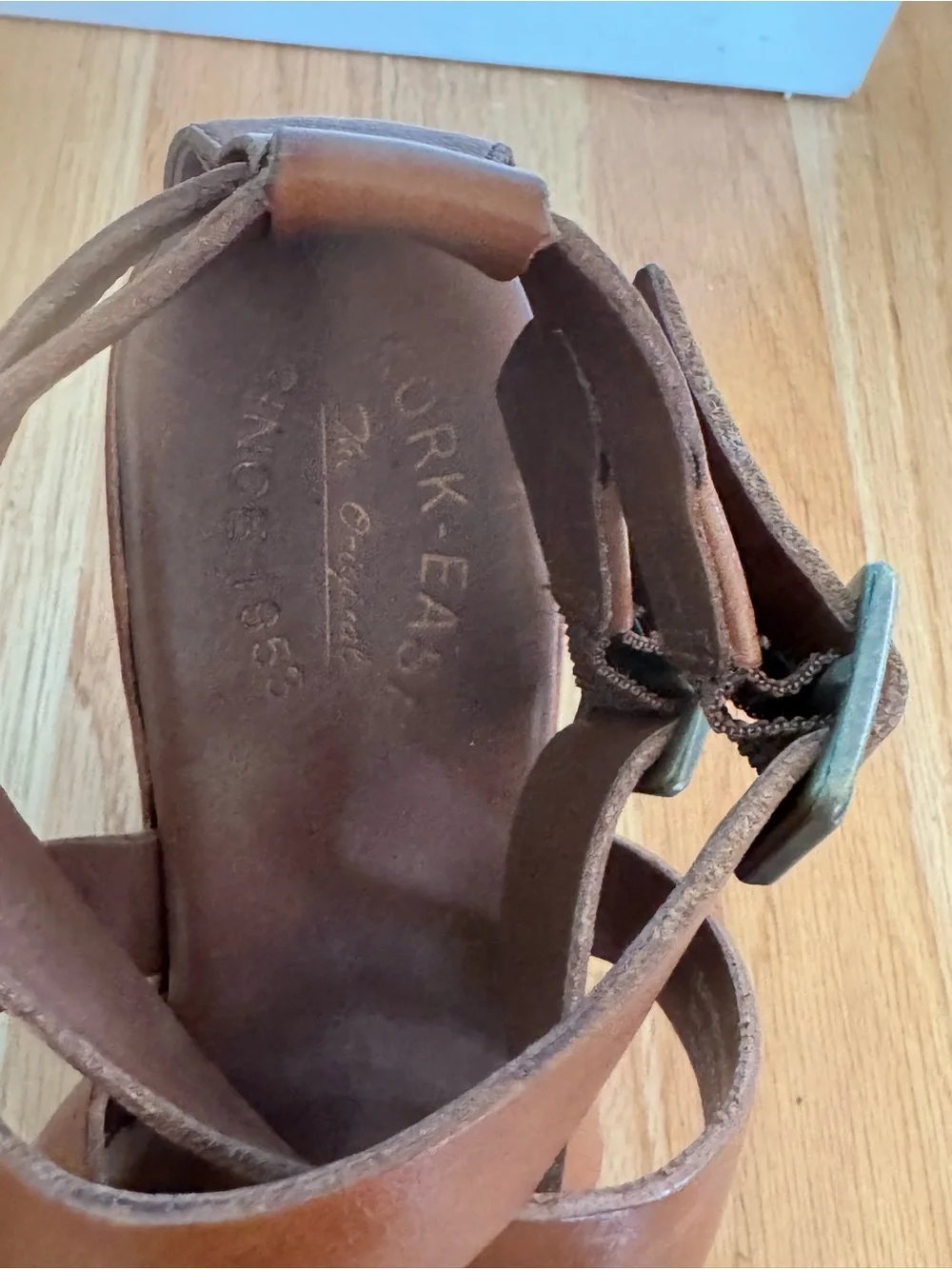 Kork-Ease Tan Brown Leather Crisscross Wedge Sandals
